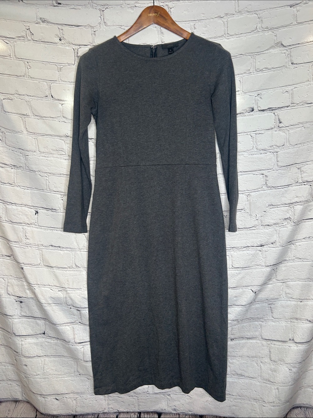 J. Crew Charcoal Long Sleeve Midi Dress - Classic Crew Neck Size 4